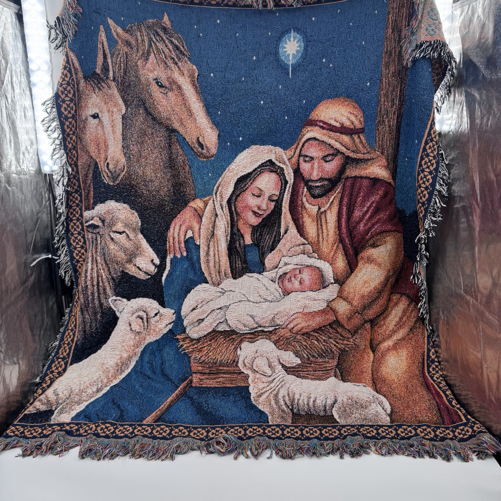 Christmas Tapestry Throw Blanket Nativity Scene Jesus 44 X 60 Fast Shipping