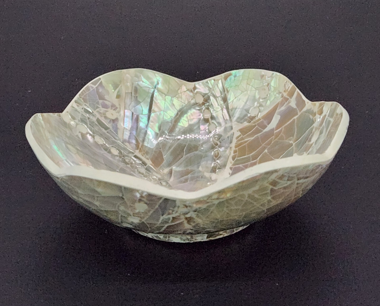 Set of 2 Mosaic Trinket Dishes Bowls Mother Of Pearl Abalone? Shell Inlaid AS IS