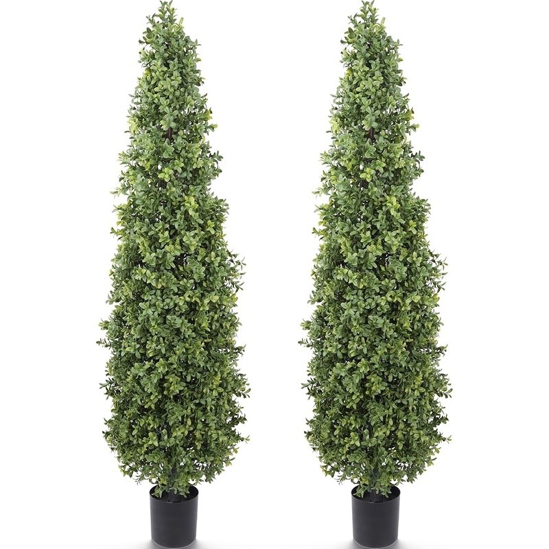 Artificial Boxwood Topiary Tree Easy Care Indoor Outdoor Faux Green Plant Decor