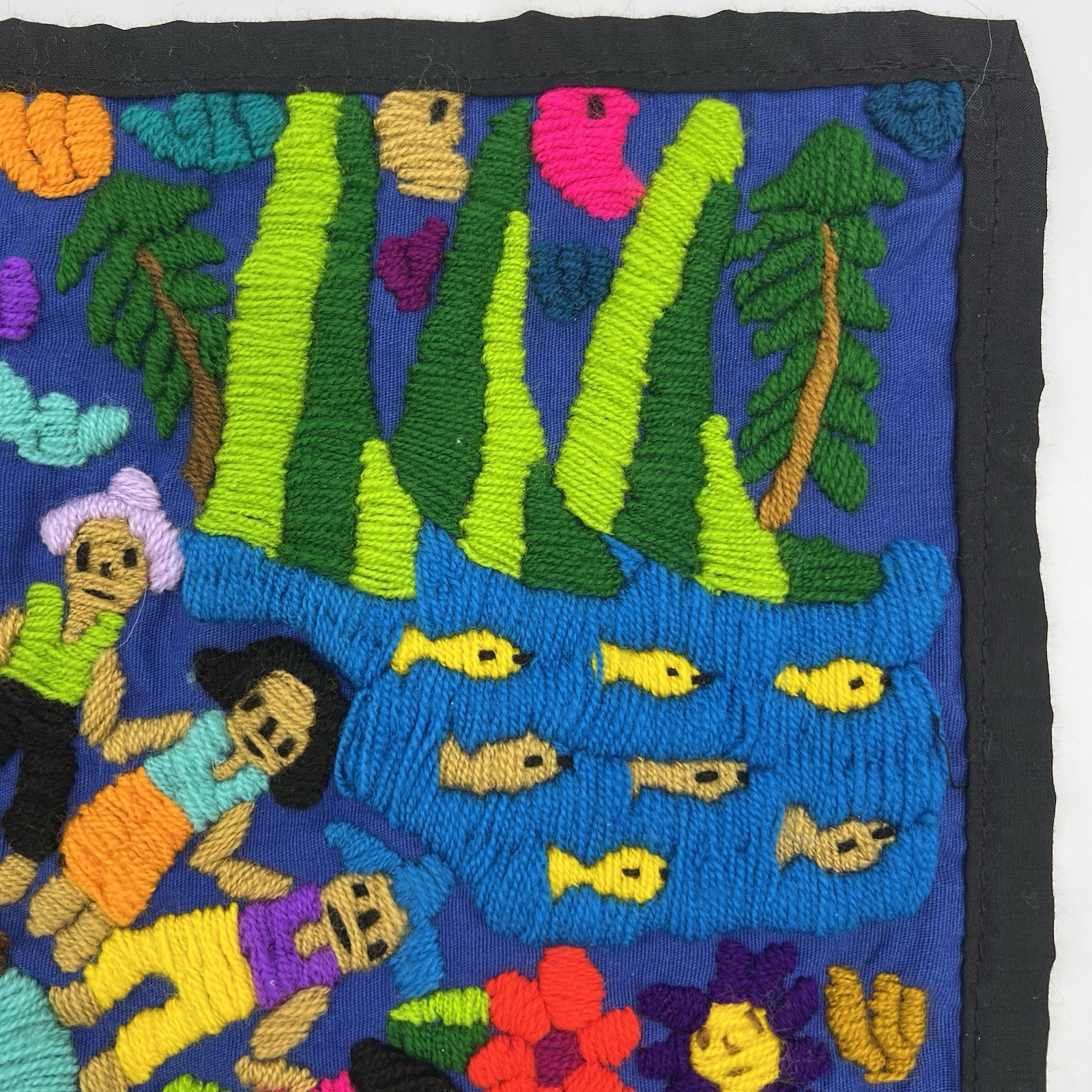 Hand Embroidered Tapestry Unknown Origin Bright and Colorful 15.5 x 15
