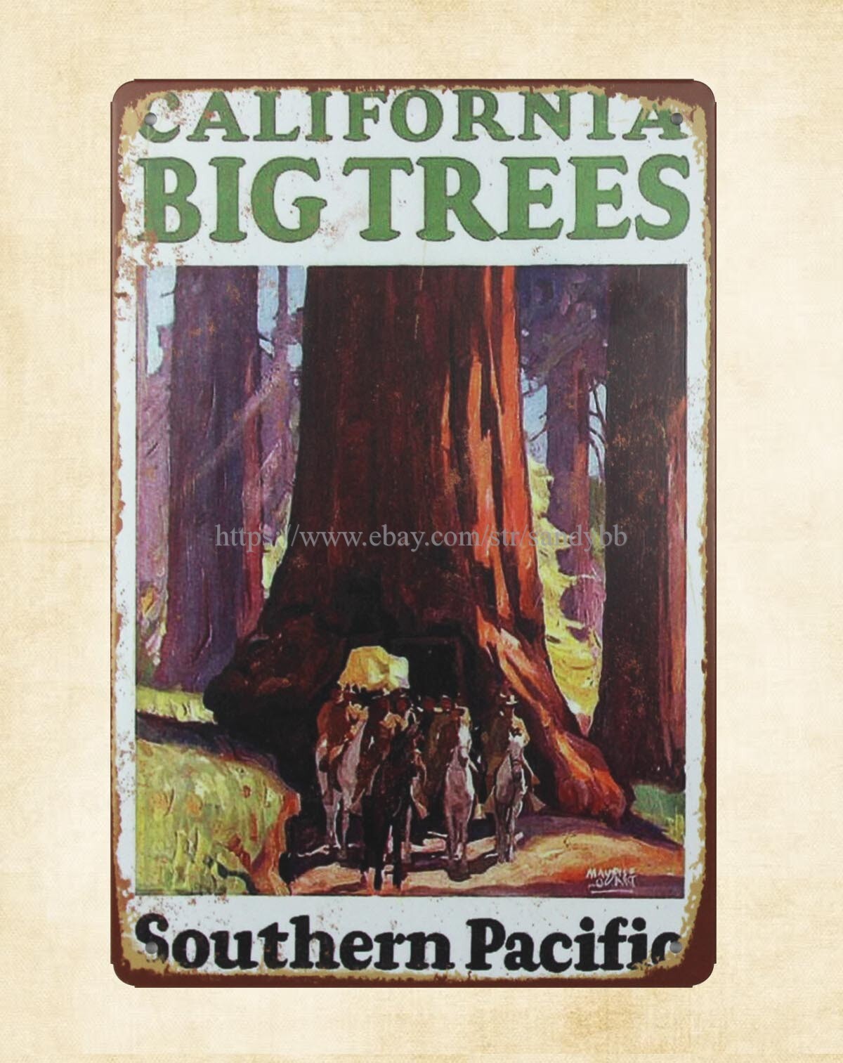 1928 California Big Trees Southern Pacific Railroad metal tin sign