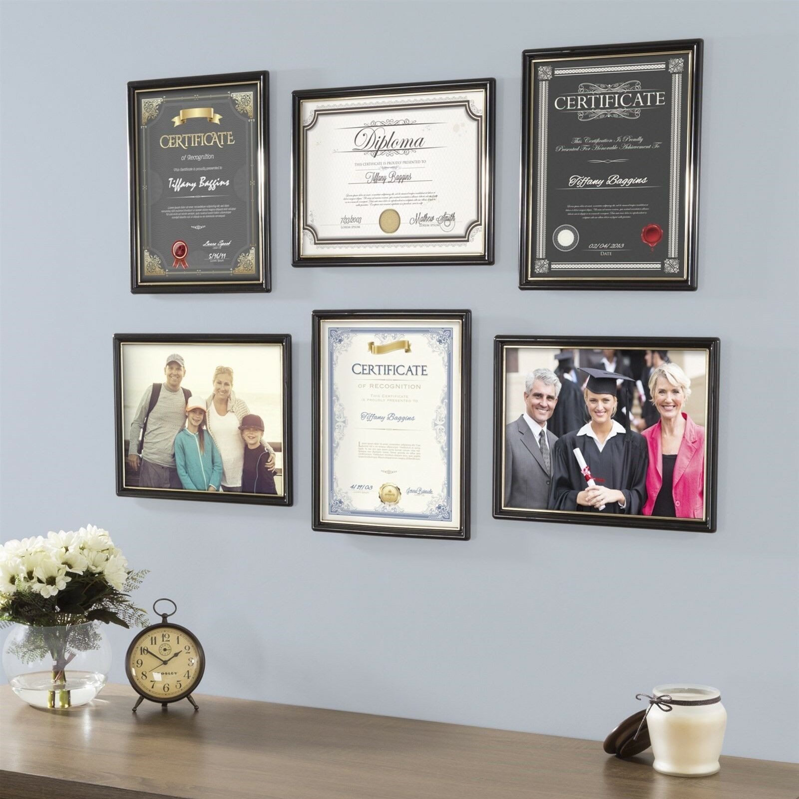 Picture Frame Set 8.5 x 11 In. Document Diploma Photograph Set of 6 Wall Hang