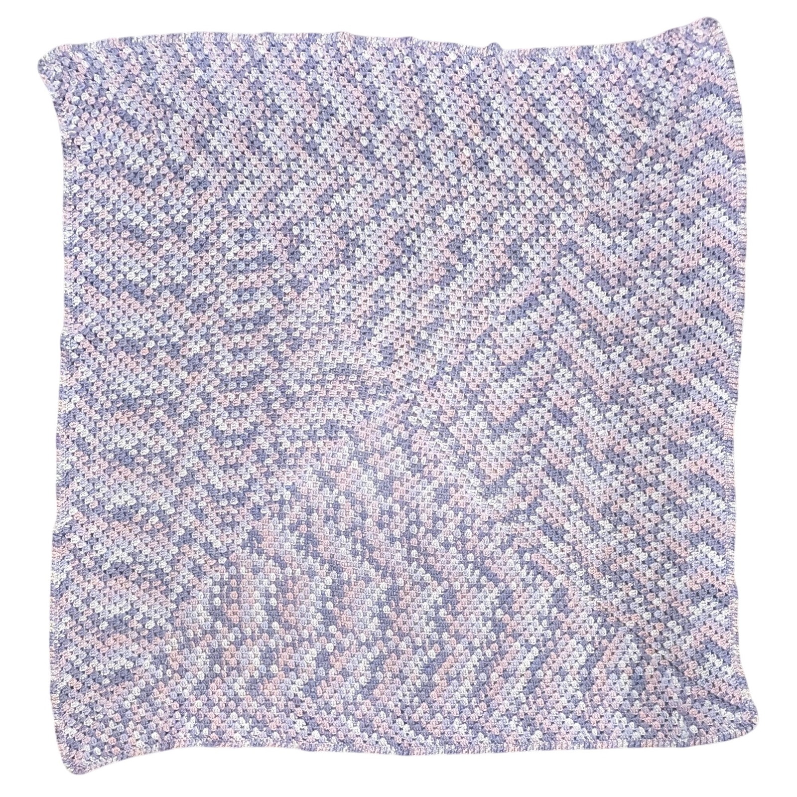 Handmade Crochet Blanket Gray Pink Purple Square 54″ Cotton Blend Throw Granny