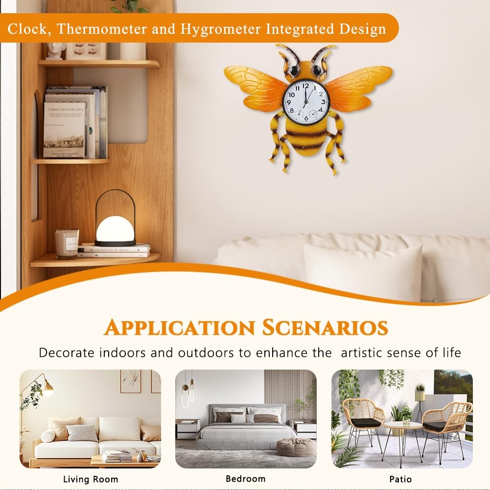 Unique Outdoor Clock Silent None-Ticking, Outdoor Wall Clock with Thermometer…