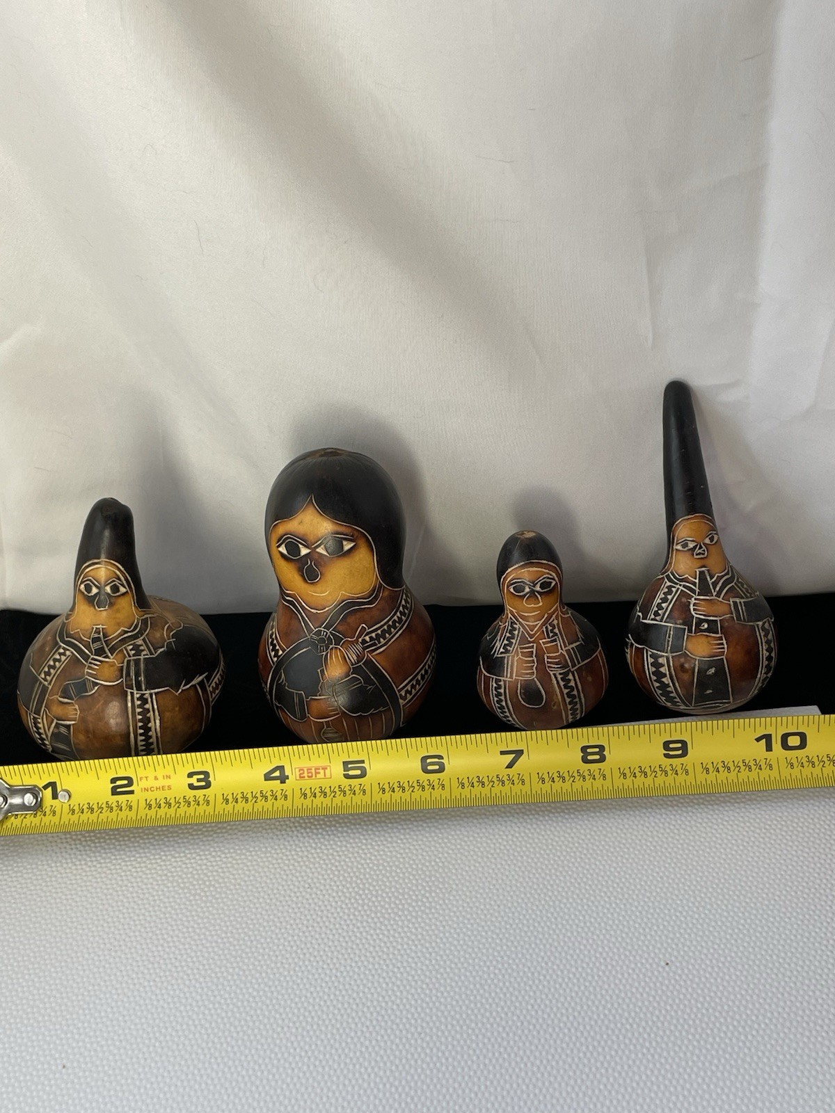 Lot Of 4 Vintage Etched Gourds See Pictures Details/wear