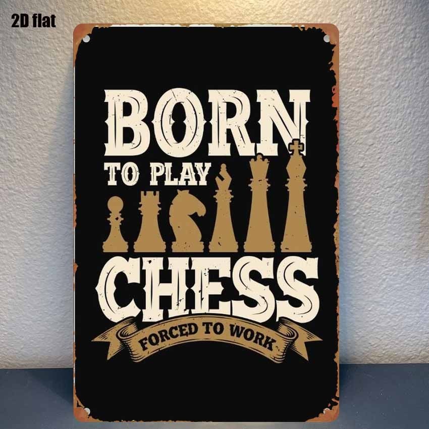 Tin Sign Born to Play Chess Vintage Decorative Plaque