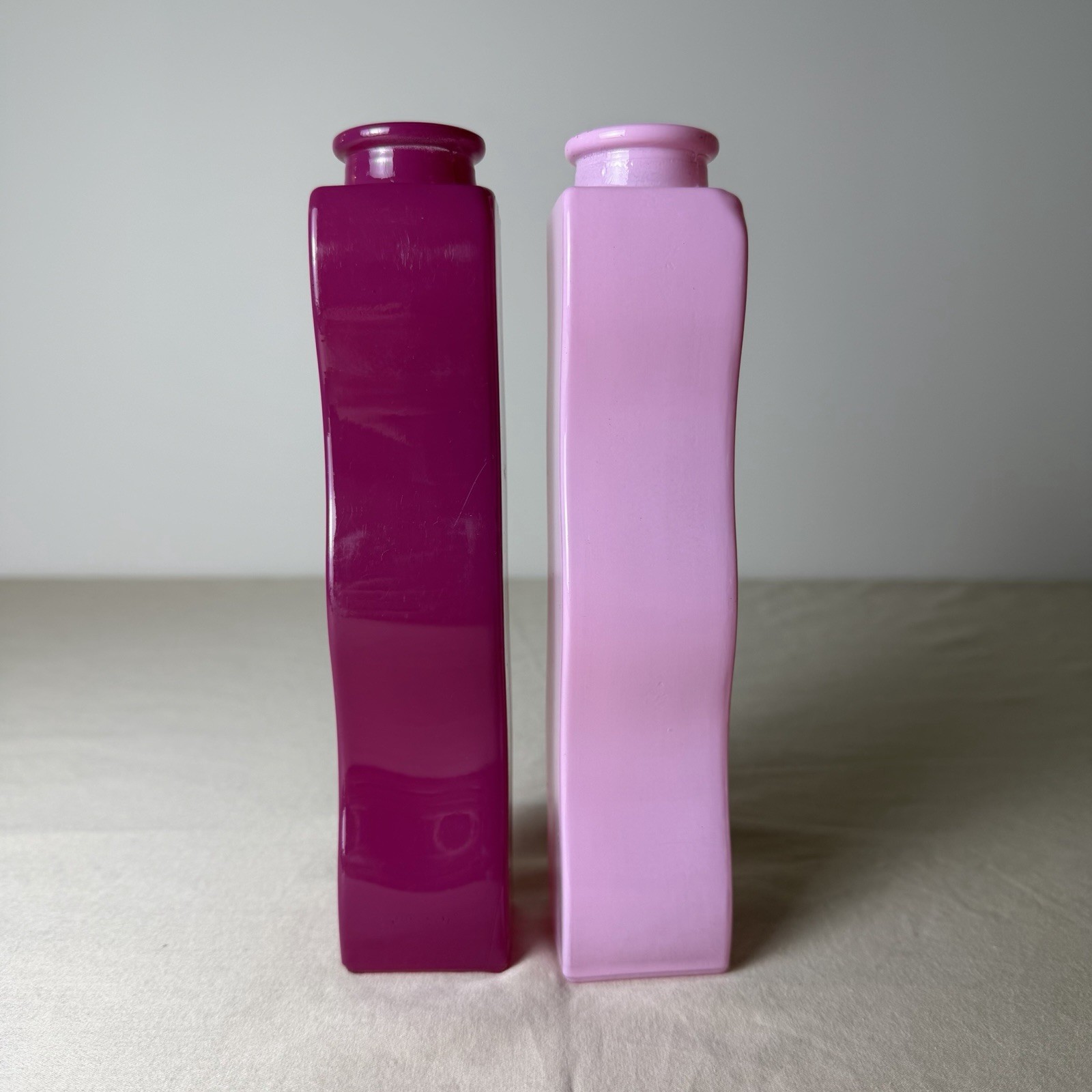 Vintage Lot 2 IKEA Skamt Art Glass Wavy Vases 90s Retro Decor Pink Purple 8.5”