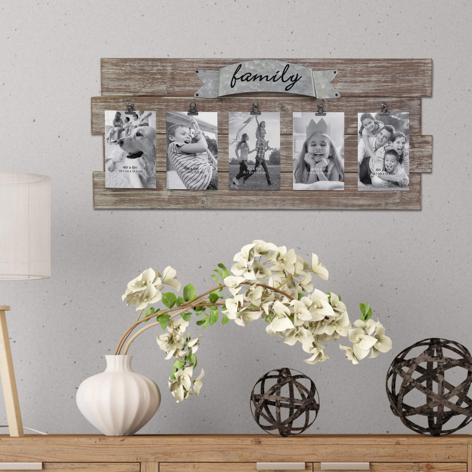 Rustic Wood Collage Picture Frame with Clips and Metal Detail Brown 26″ x 11″