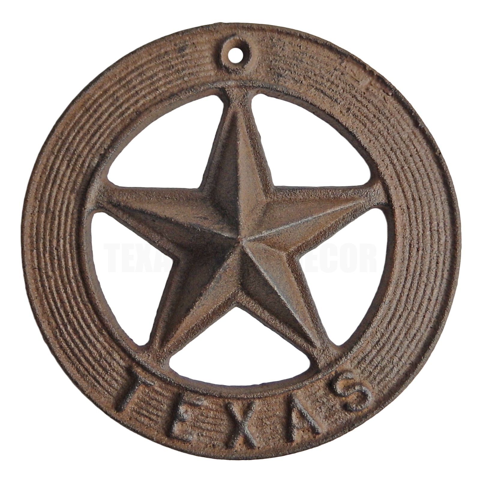 Cast Iron TEXAS Wall Star with Circle Bezel Heavy Duty Rustic Western Decor 7.5″