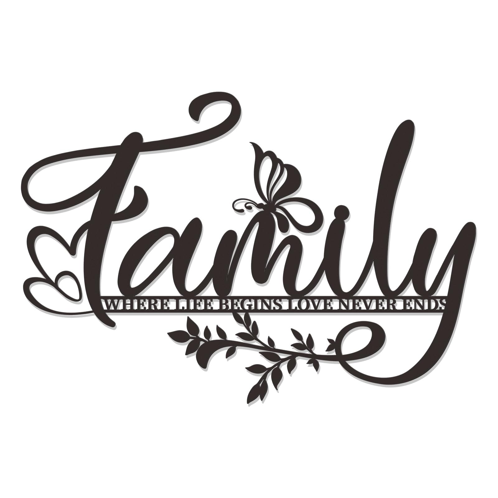 Family Tree Wall Art Large Black Metal Sign Love Never Ends Living Room, B…