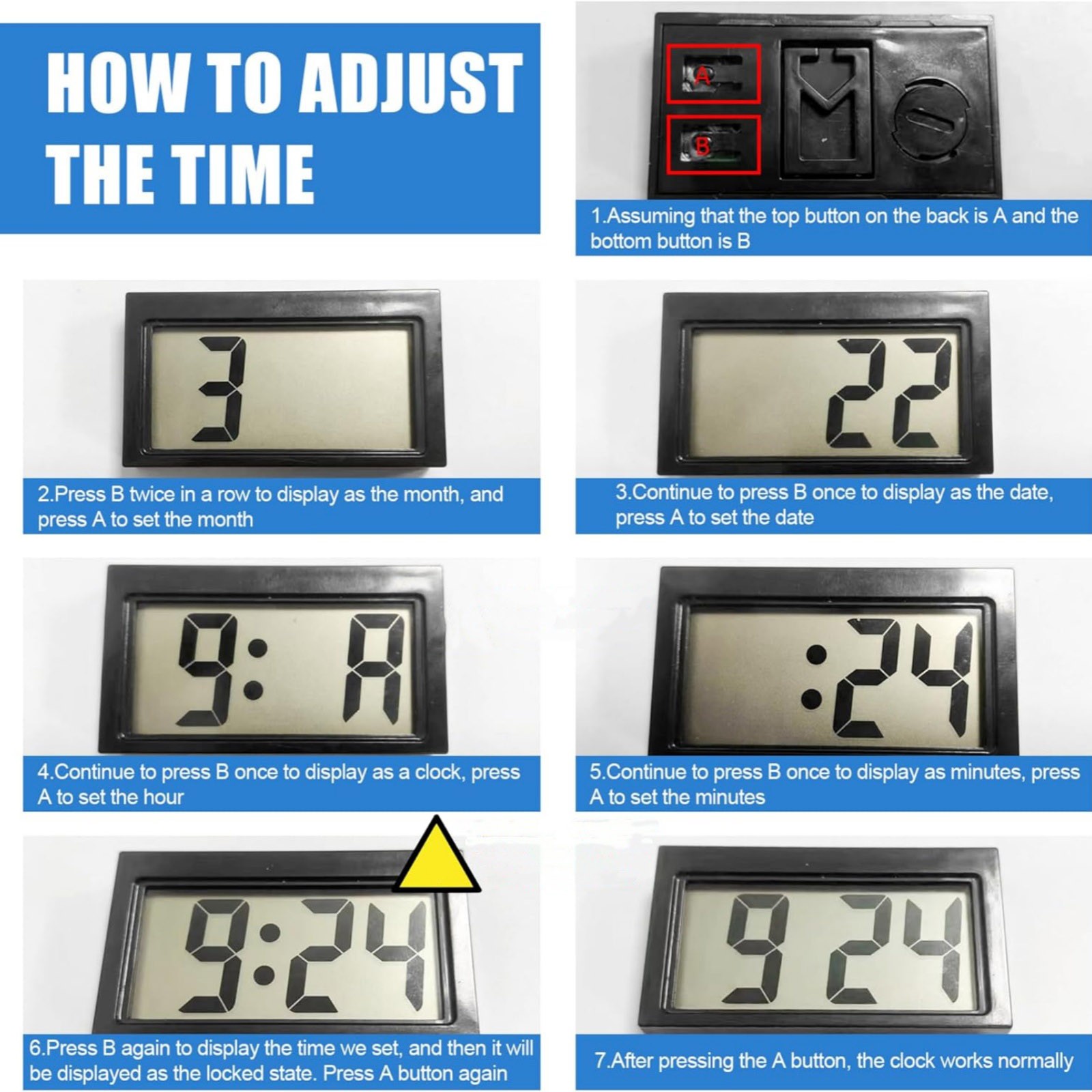 New 3 Pack Mini Digital Clock Small Adhesive Stick On Easy To Read Large Numbers