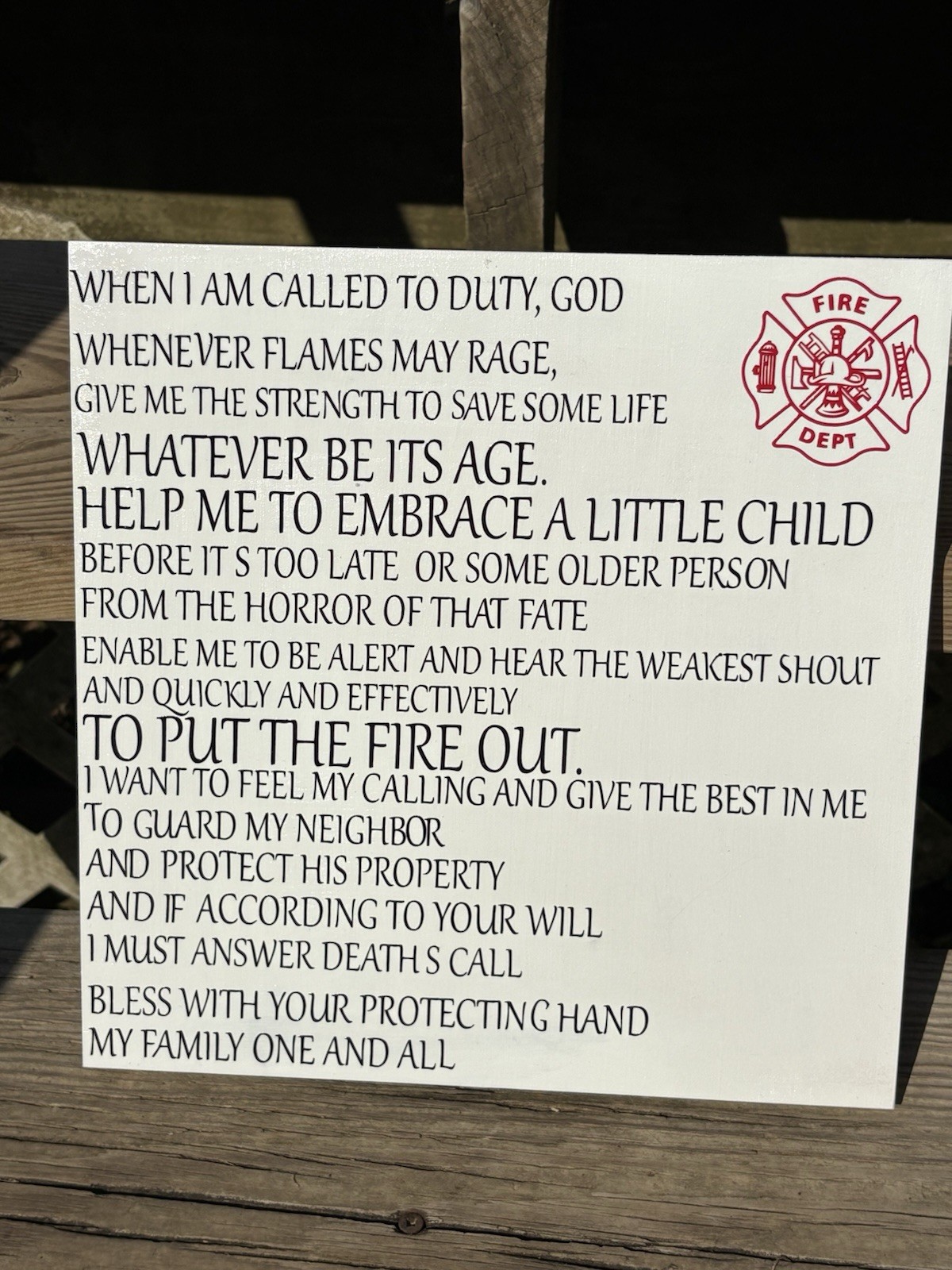 Wall Decor, Fireman’s Prayer