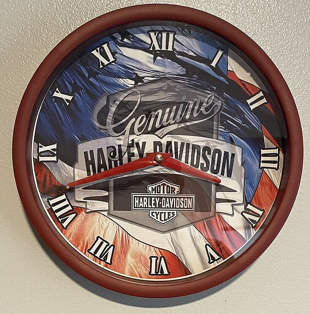 Harley-Davidson Shield With Red White Blue American Flag 9” Wall Clock
