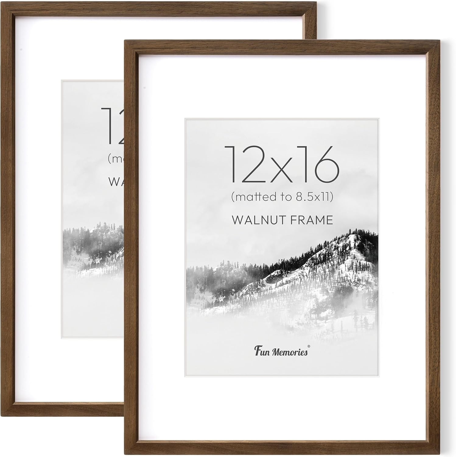 Natural Walnut 12×16 Picture Frame Set of 2 with HD Glass, Vertical/Horizontal