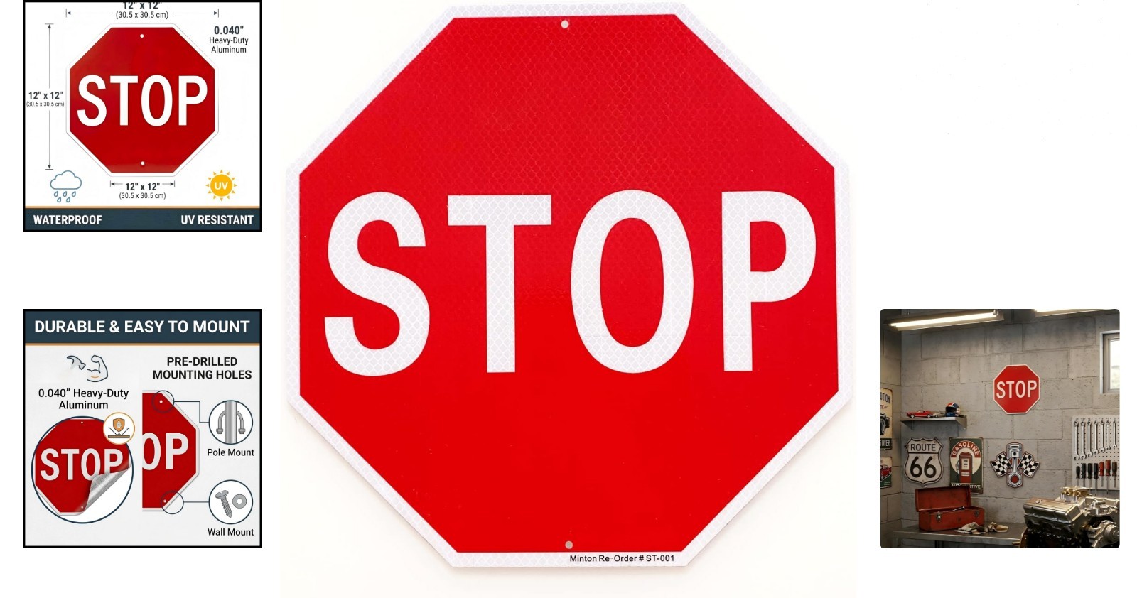 Weatherproof Reflective Stop Sign 12″ – Easy Installation for Any Setting