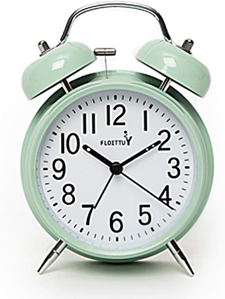 Compact Green Twin Bell Alarm Clock with Night Light – Ideal for Deep Sleepers