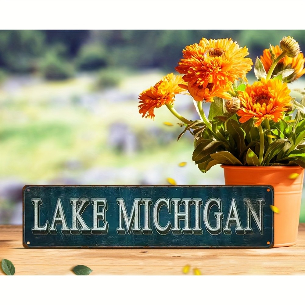 Vintage Lake Michigan Metal Sign Teal 4×16 Inches