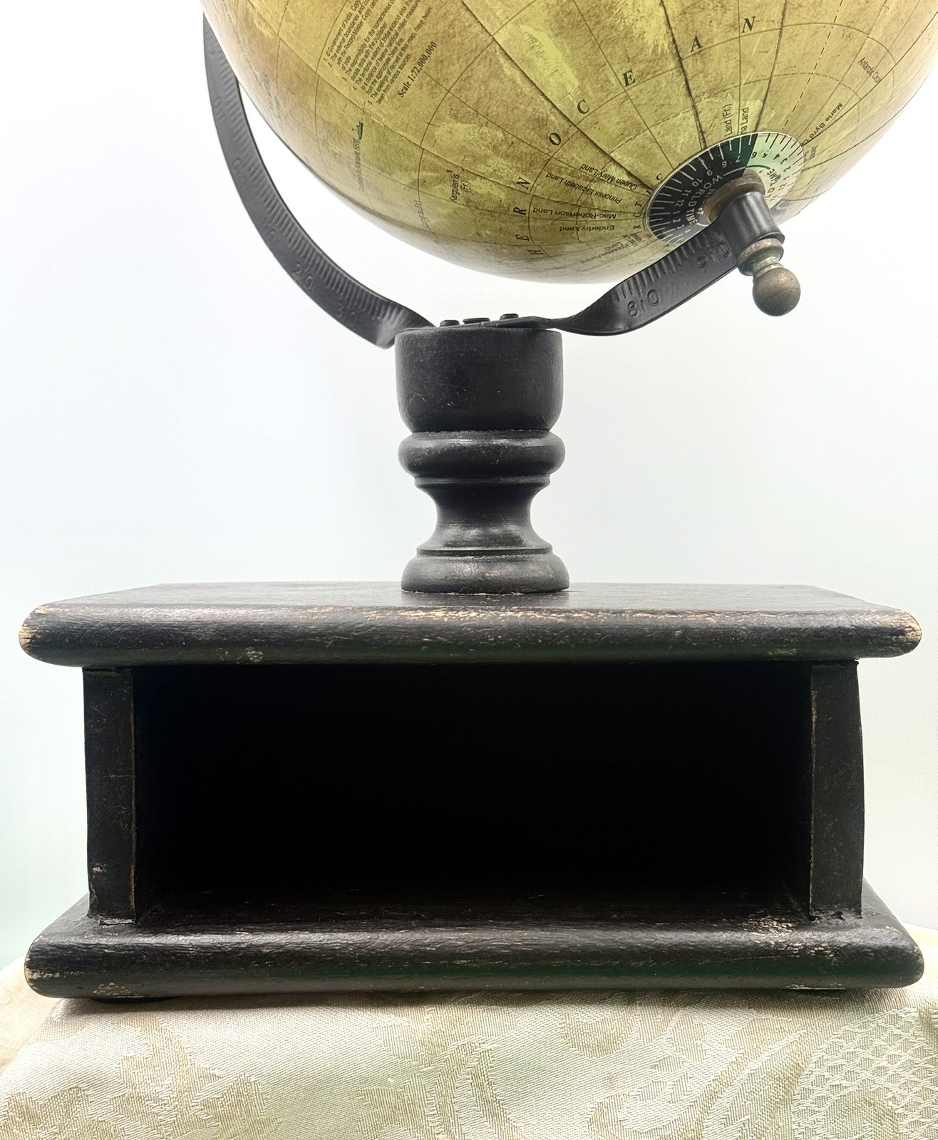 Decorative 16″ World Globe with Rustic Wood Open Drawer