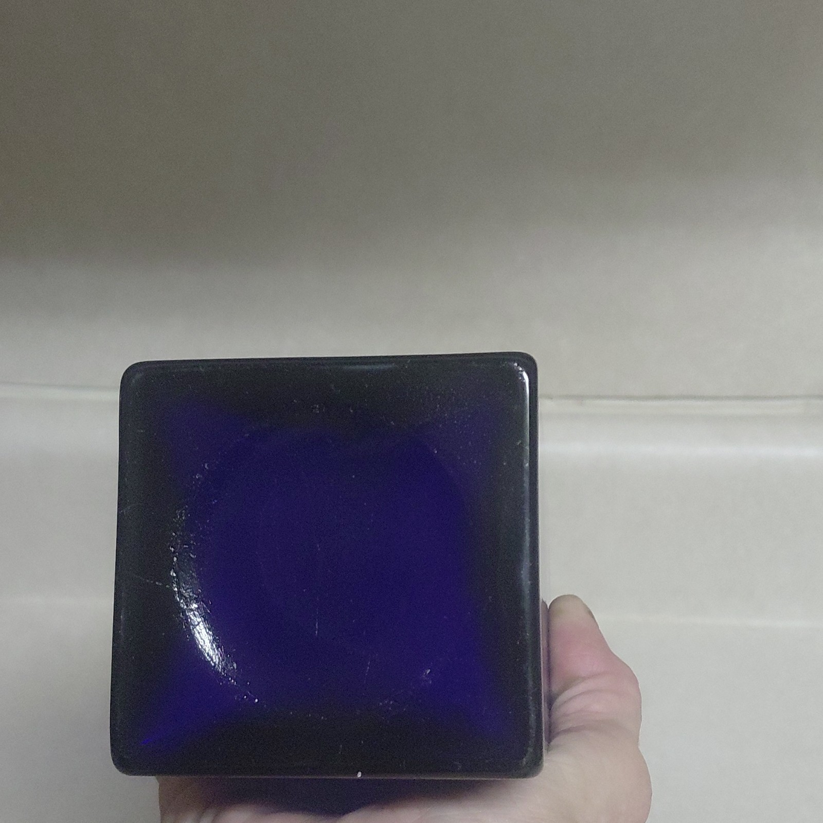 Blue Square Glass Flower Vase, Solid/Plain Decorative Freestanding