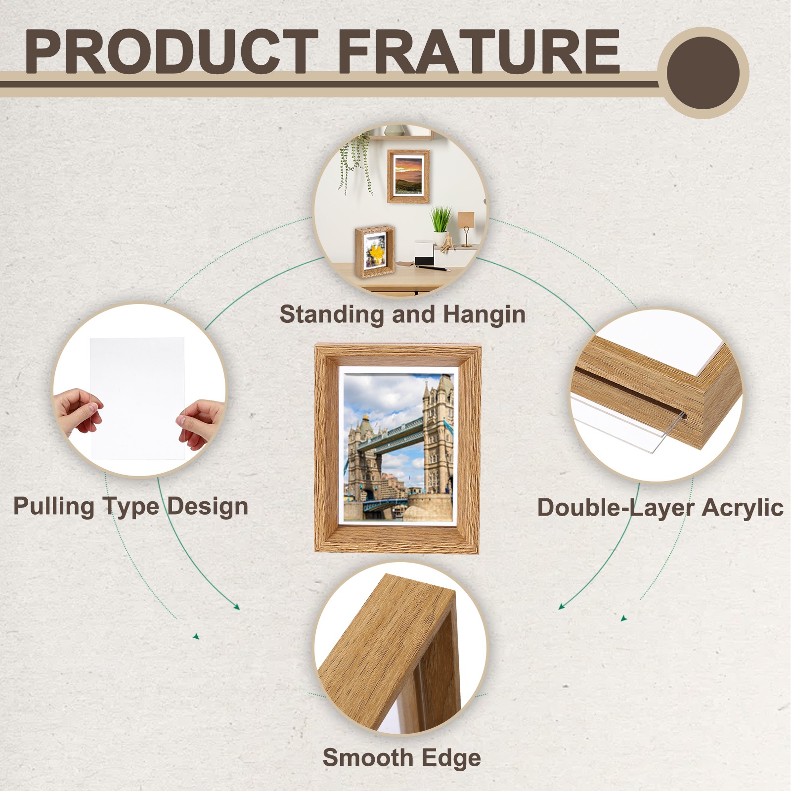 Floating Frame, 5 x 4 Inch Wood Picture Frame, Wood Tone