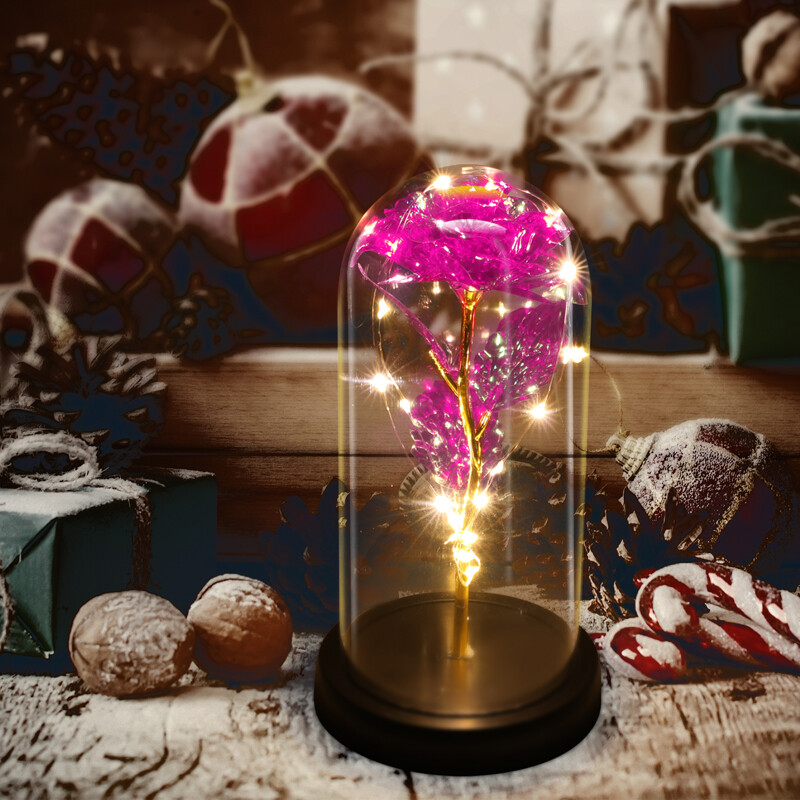 Forever Galaxy Rose Flower In Dome Glass LED Light For Valentine’s Mother’s Day