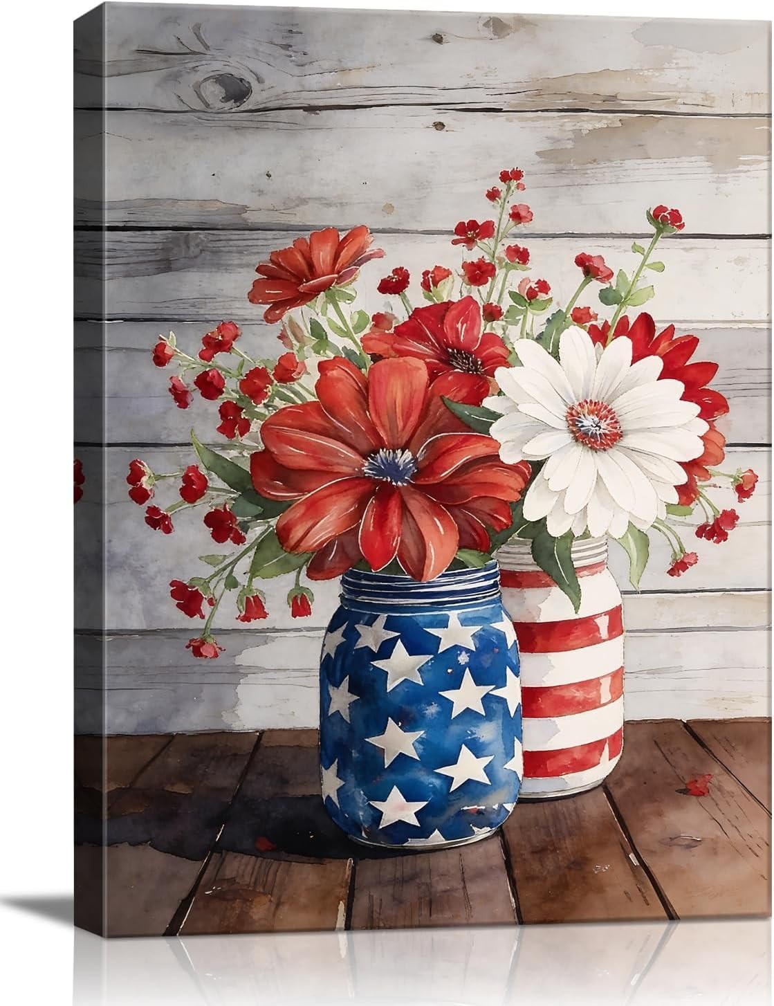 Wildflower Field Canvas Wall Art, 4th of July Red White Blue Canvas Prints, F…