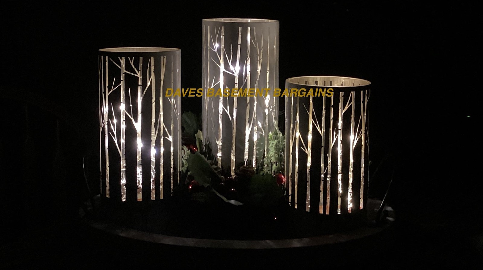 Set of 3 Illuminated Woodland Glass Hurricanes by Valerie – FREE FAST SHIPPING