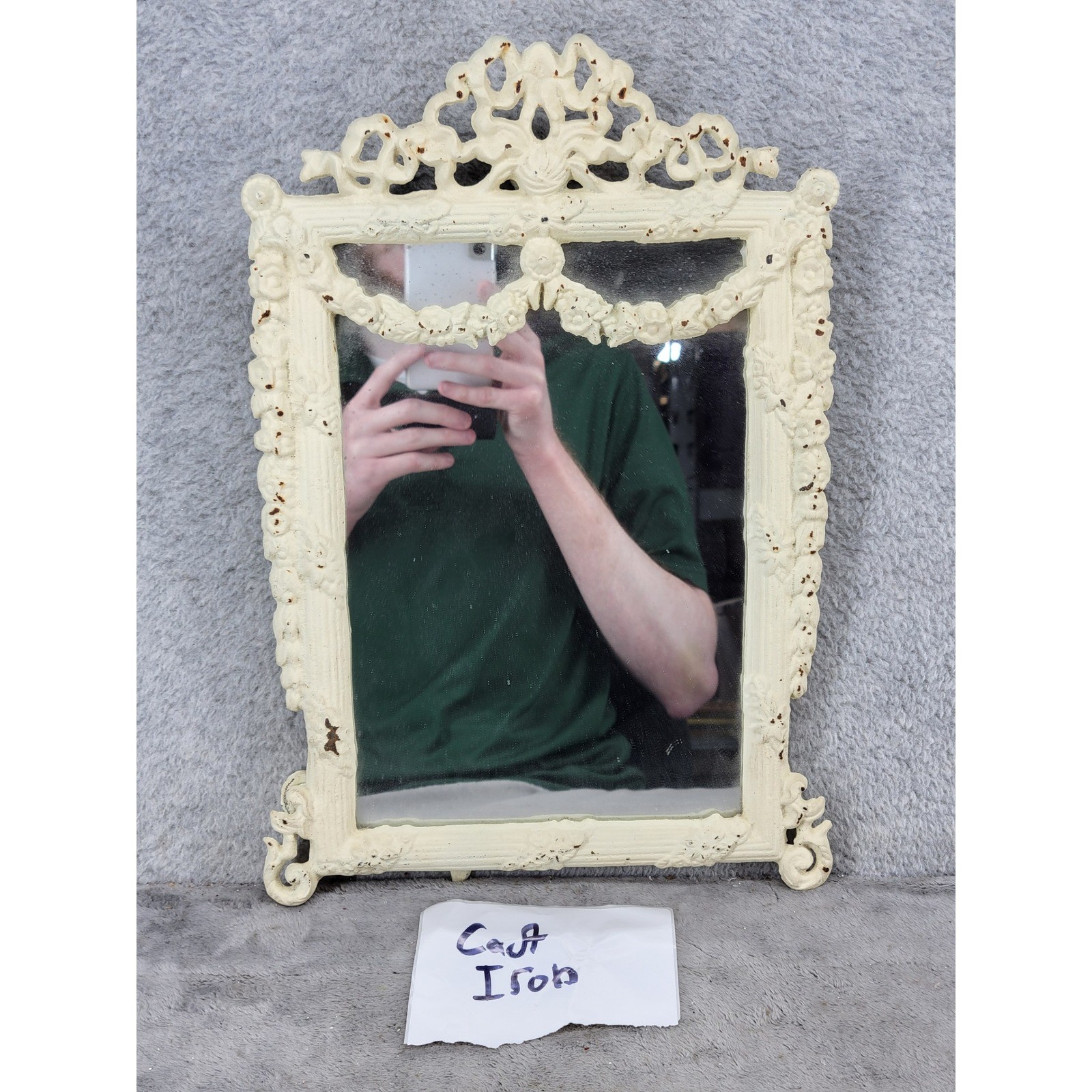 Vintage Style Cast Iron Ornate Vanity Mirror Cream Victorian Rococo Easel Back