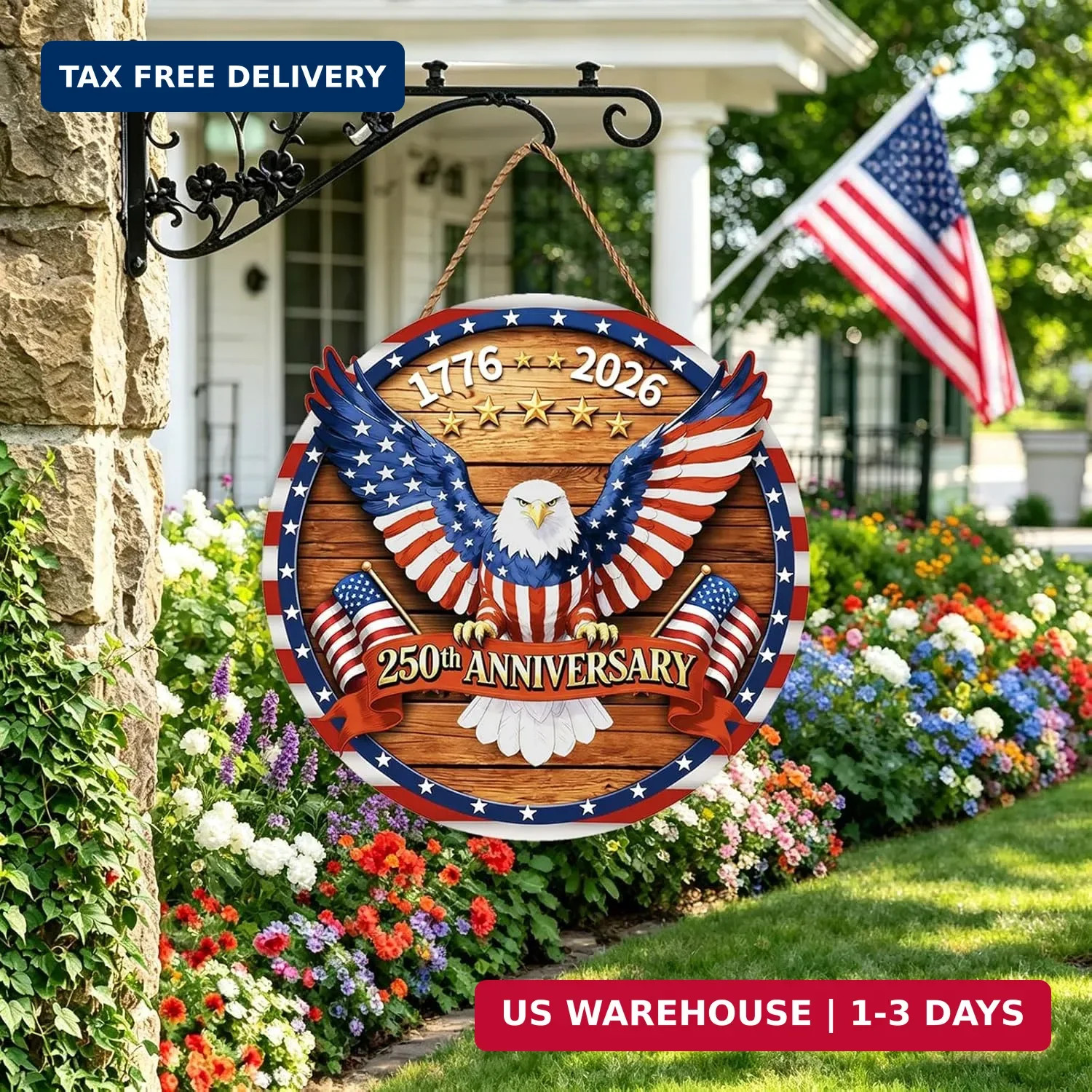 USA 250th Anniversary Decoration, Wooden 4th of July Eagle Door Sign 1776-2026