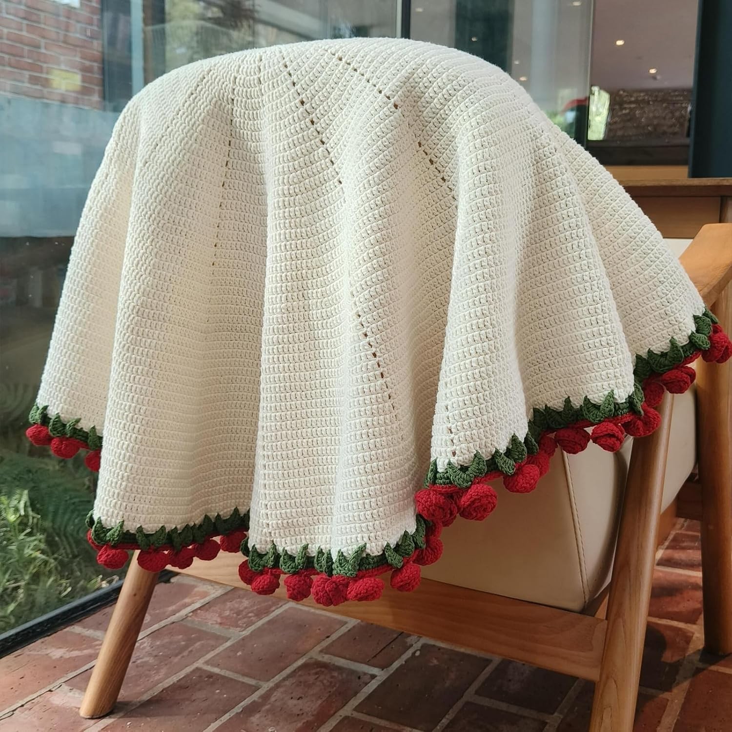 New Crochet Flower Bouquet Blanket Handmade Red Rose Gift Fast Shipping