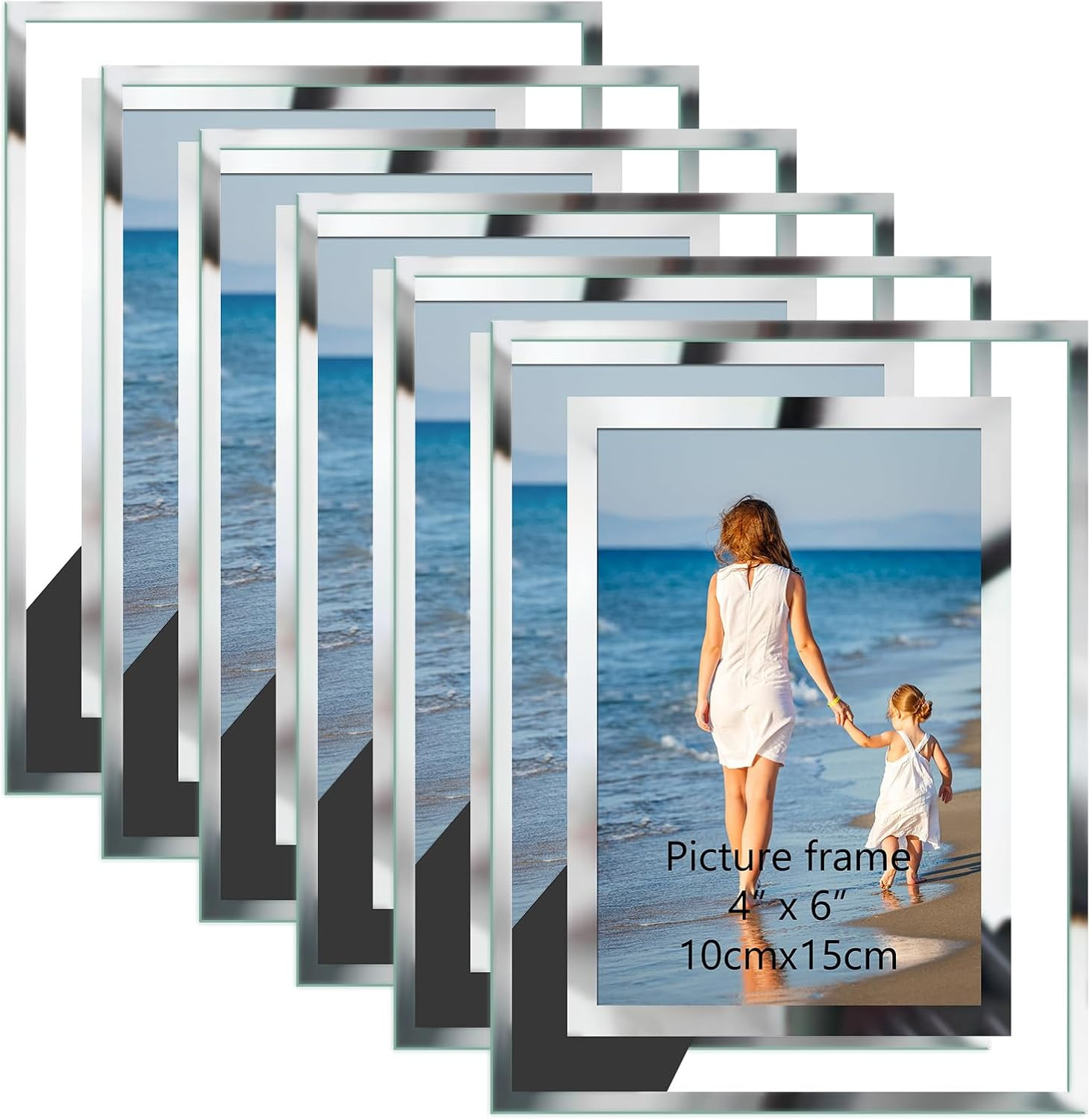 Bulk 4X6 Simple Elegant Picture Frames, 6 Packs Silver Photo Frames 4 by 6, Glas