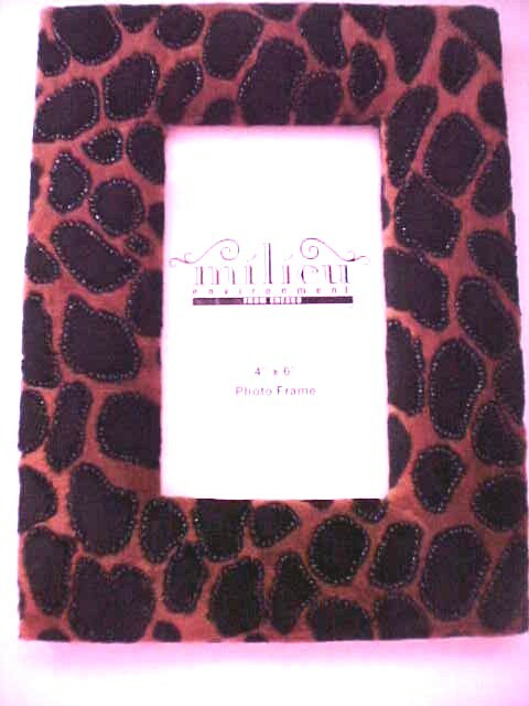 Photo Frame Animal Print Fabric and Beads 4″ x 6″ Easel Back Enesco NEW