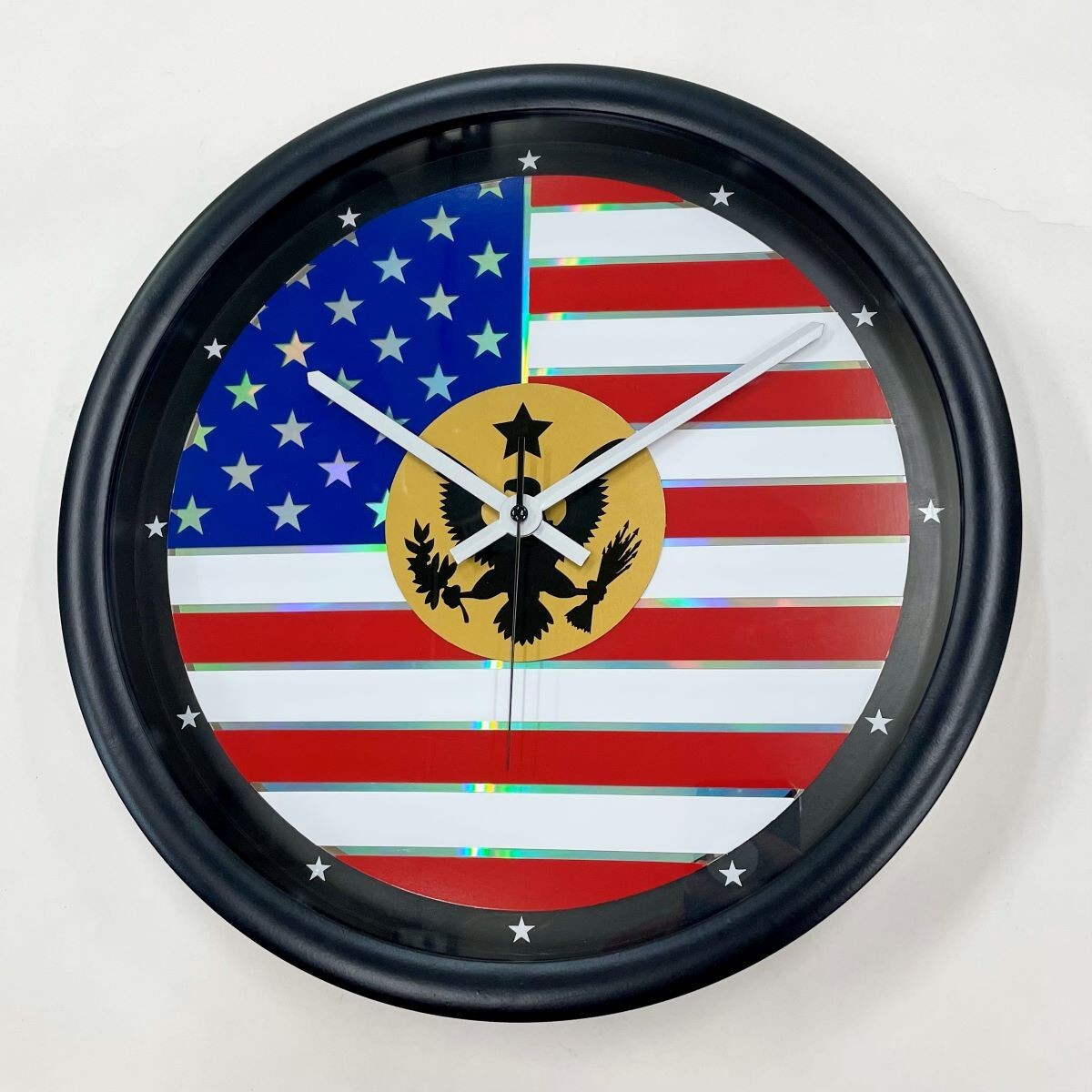 American Flag Reflective Laser Disc 15″ Wall Clock Custom Made