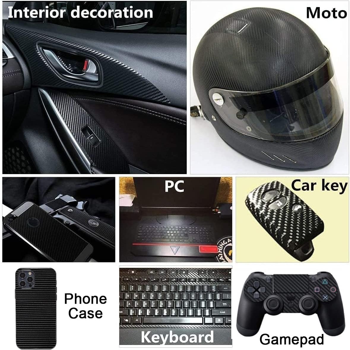 6D Gloss Black Carbon Fiber Vinyl Wrap Film with Air Release for Cars