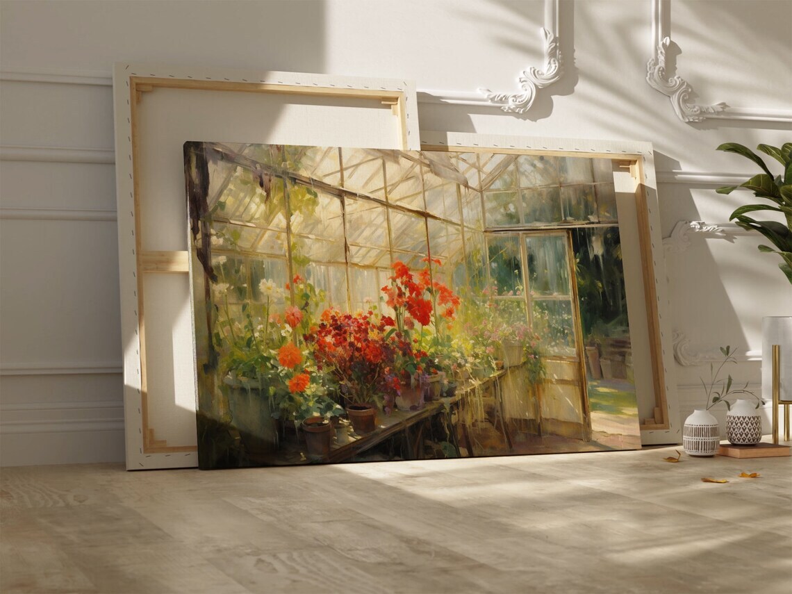 Impressionist Garden Conservatory, Greenhouse Wall Art Canvas Unframed Print Art