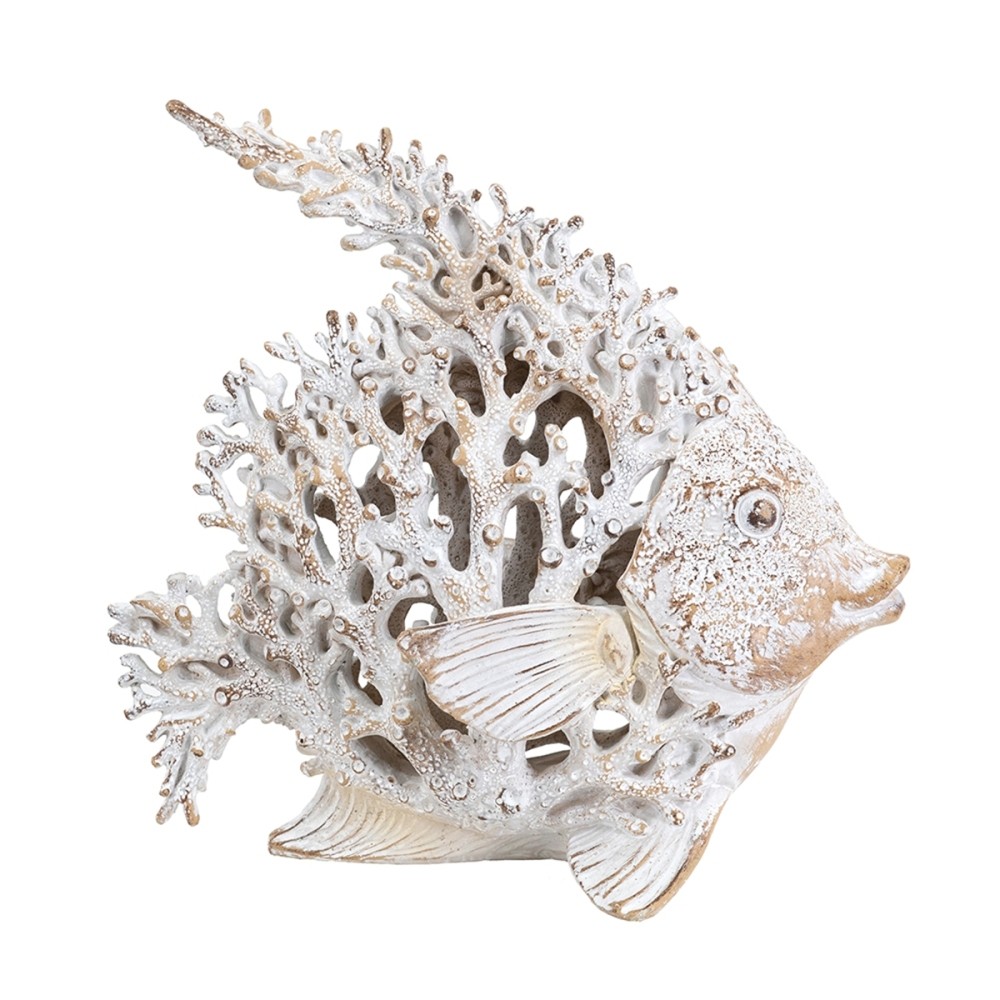 11×6.3×9.8″ Decorative Polyresin Angelfish Sculpture with Coral Reef Design