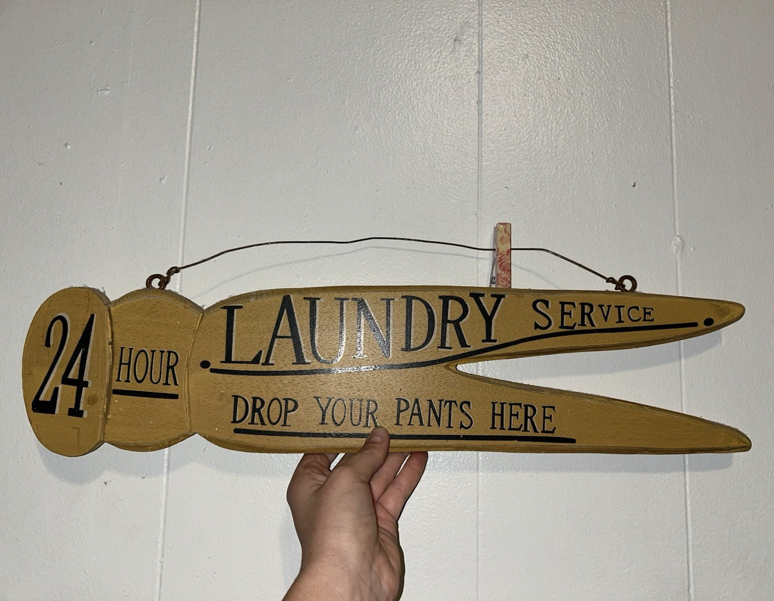 Wood Hanging Vintage Laundry Sign “24 Hour Laundry Service”