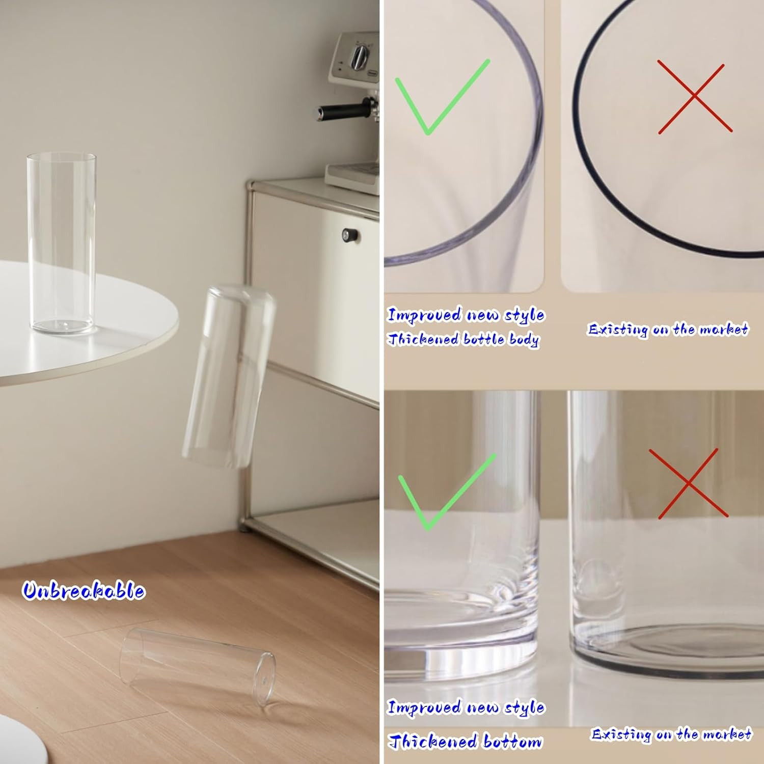 Acrylic Cylinder Plastic Vase for Centerpiece, Unbreakable Hurricane Tall Large