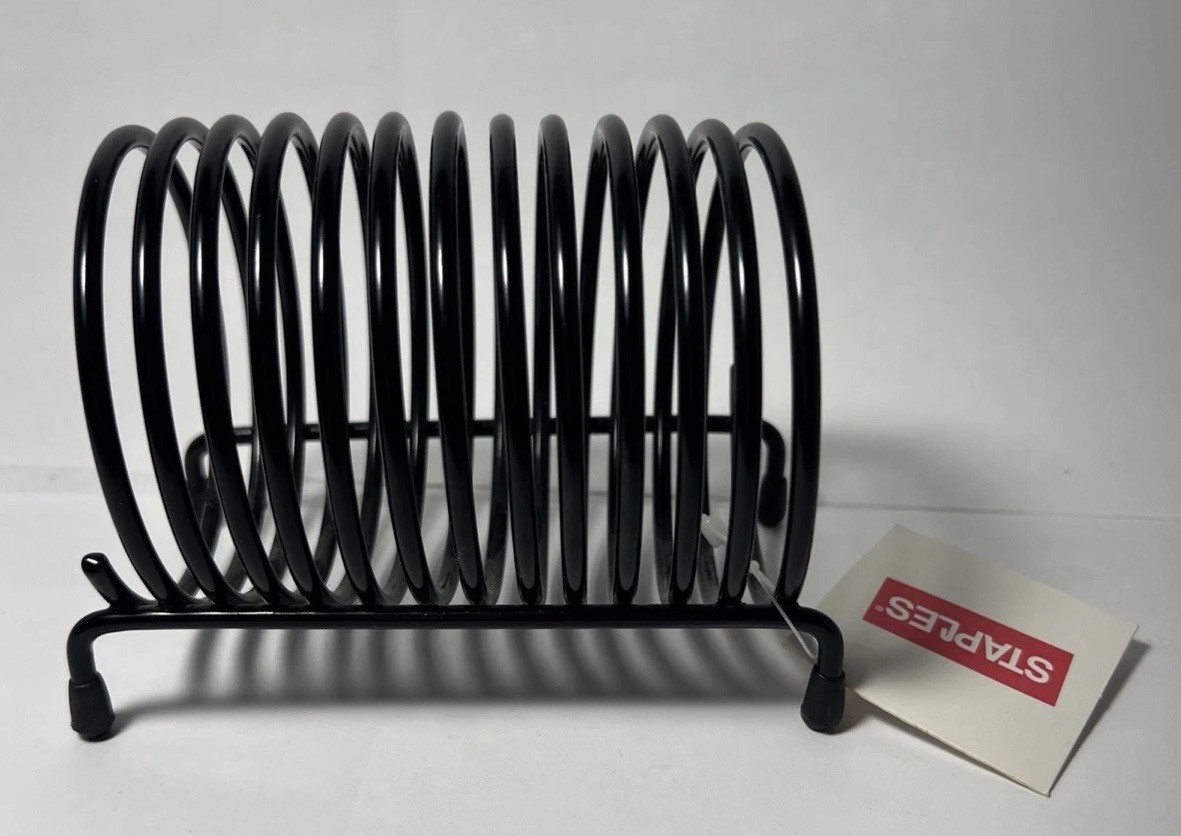 Black Metal Spiral Coil Letter Mail Holder Organizer Desktop Compact NOS Staples