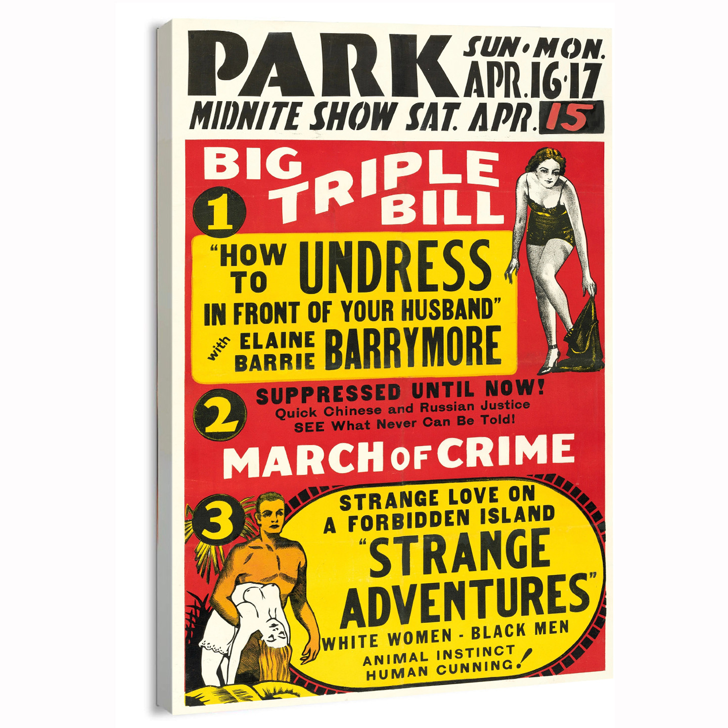 1933 Big Triple Bill Pop Culture Poster or Canvas Home Decor Art Print