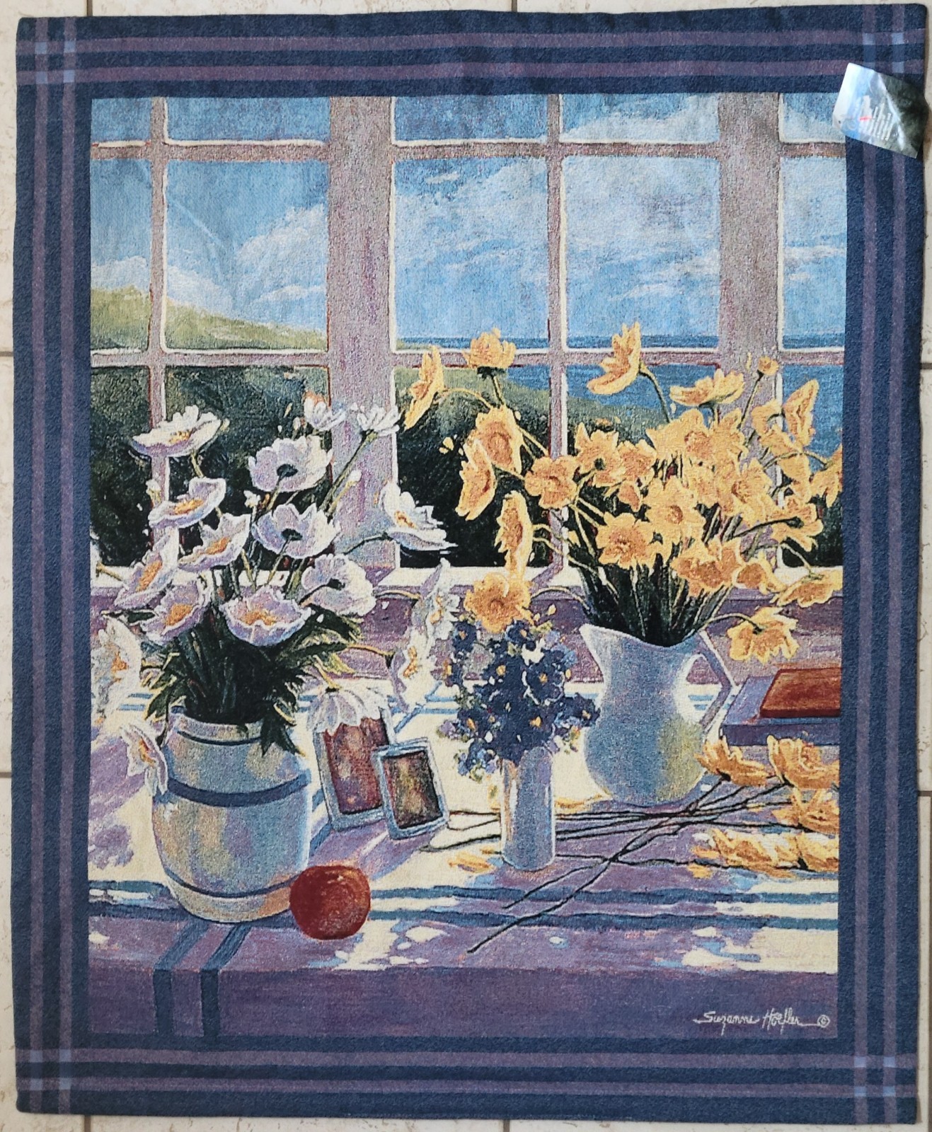 Tapestry Wall Hanging Floral Yellow Daisies w/ Lined Back | USA 35″ x 42″ Woven