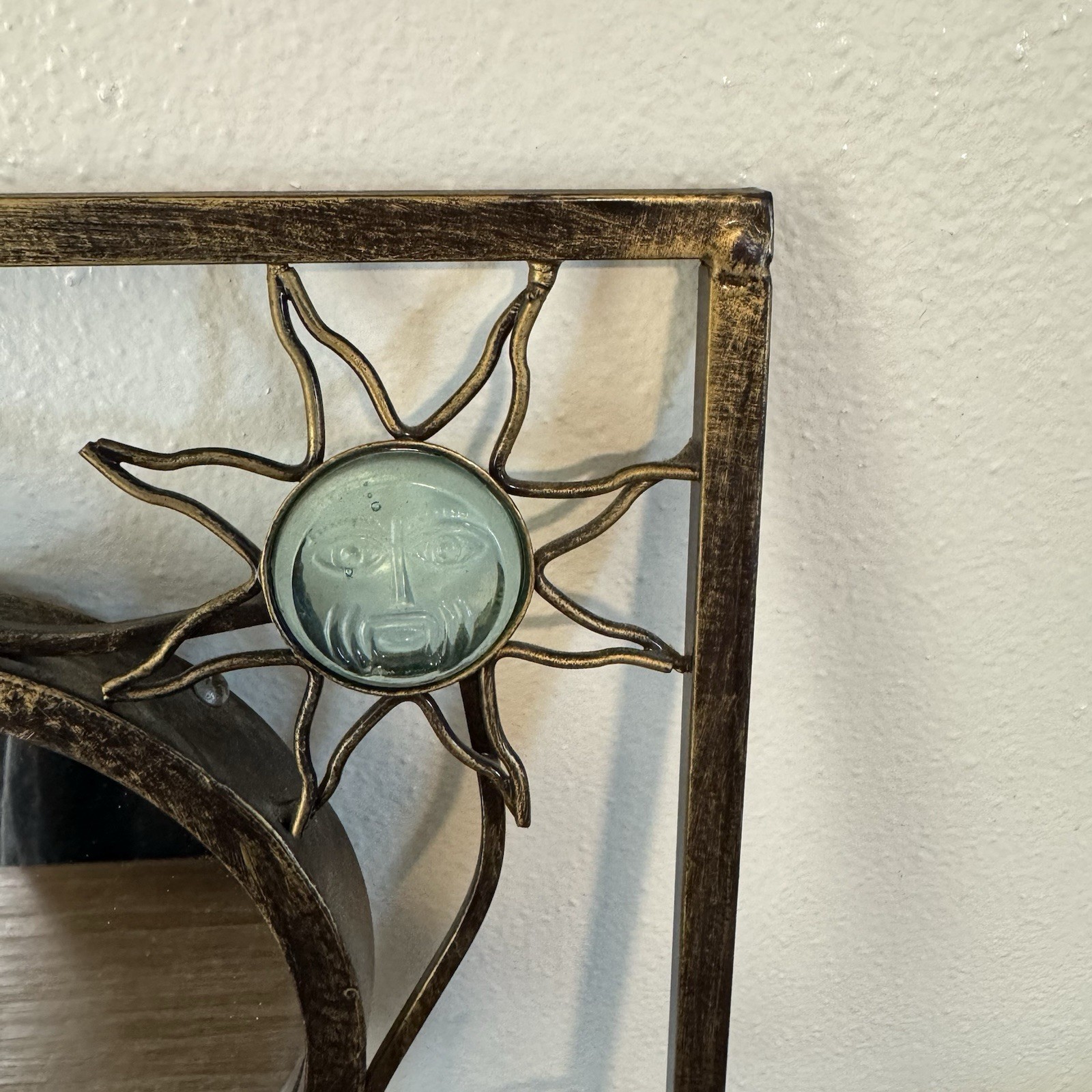 Vintage Celestial Glass Wall Mirror Sun Iron Metal Accent Whimsical Boho 90s