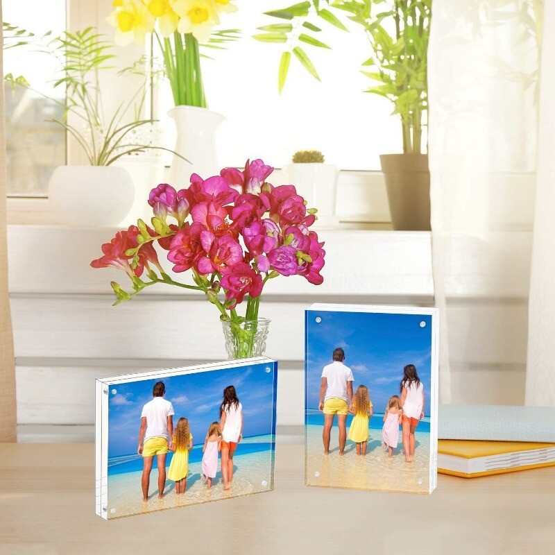 Acrylic Picture Frame Freestanding Double Sided Thickness Frameless Magnetic New