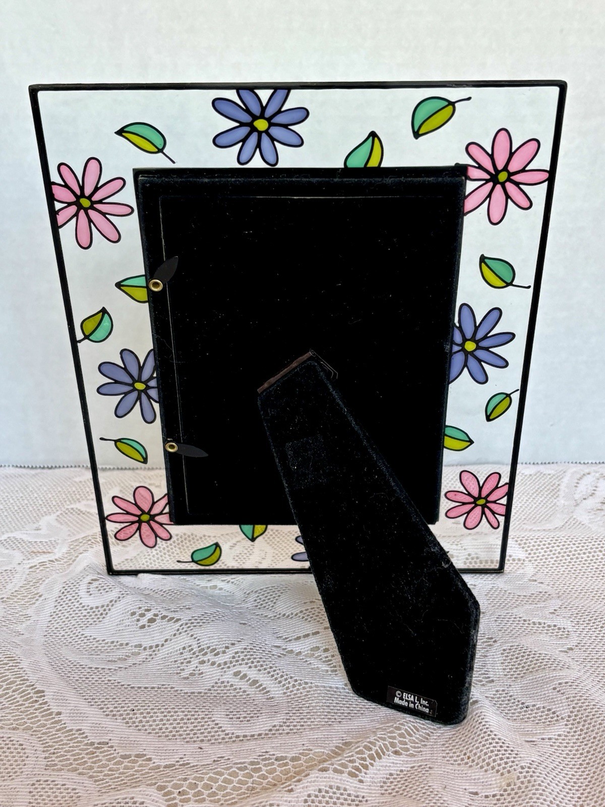 Elsa Stained Glass Photo Frame Pink Purple Floral 4×6 Vintage Style EUC
