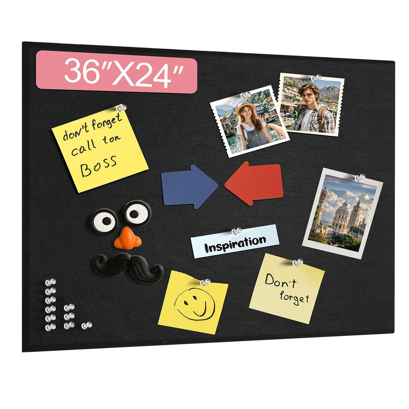 2 PCS 36×24 In Black Felt Bulletin Pin Board Foldable Photo Display Board