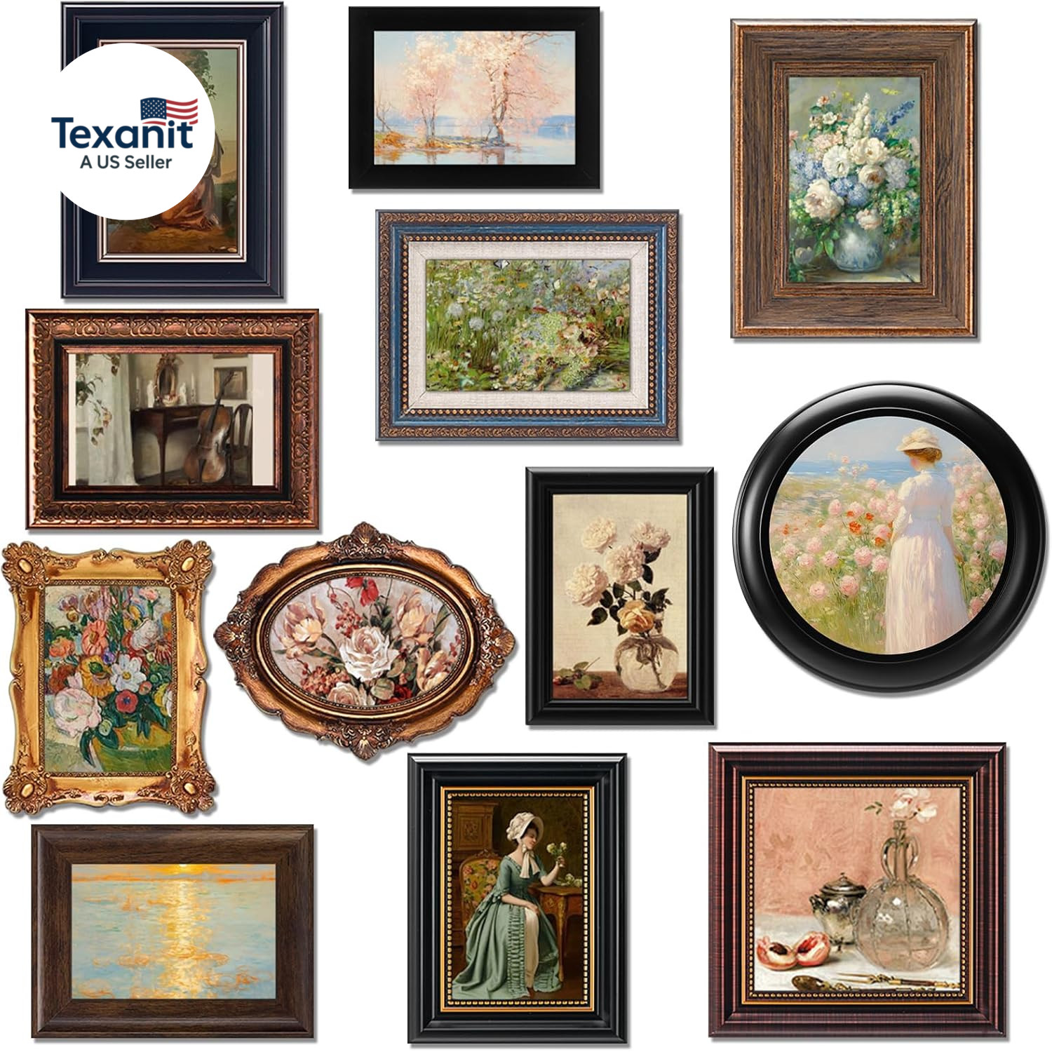 12 Pcs Vintage Picture Frames for Wall or Tabletop Display Ornate French Country