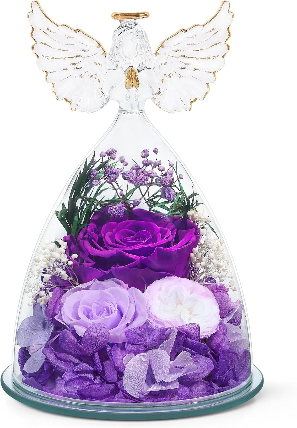 Gifts for Mom Women Birthday Preserved Rose in Glass Angel Figurine Forever F…