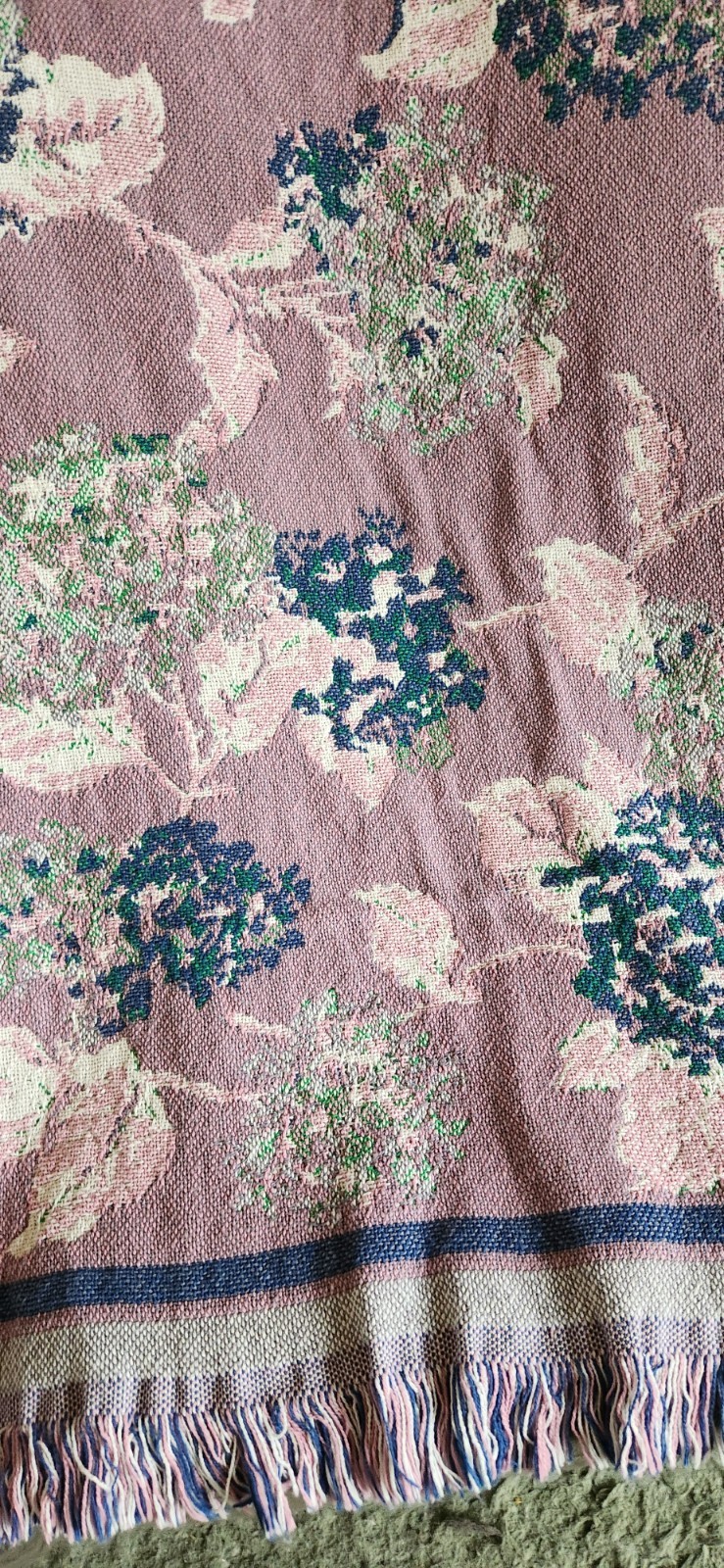 80s Fieldcrest Pink/Purple Hydrangea Reversible Throw Blanket Fringe 46×68 Rare