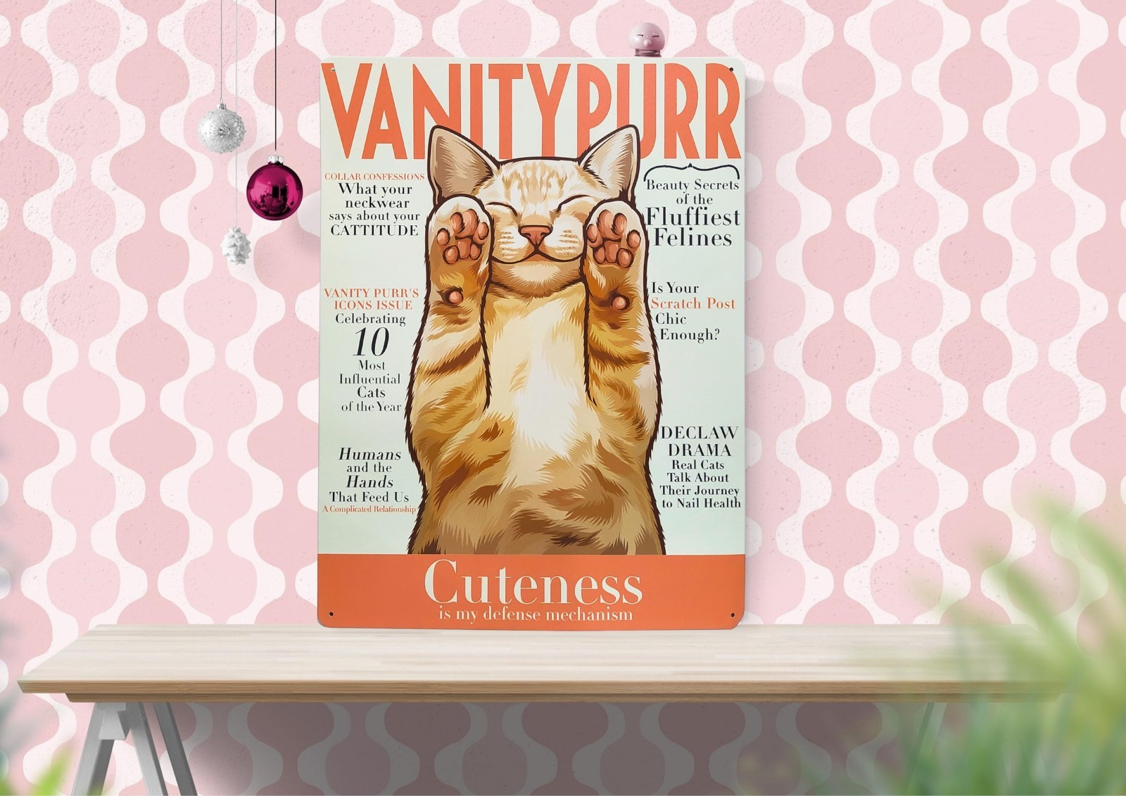 Funny Orange Tabby Cat Metal Sign – 16″x12″ Wall Decor for Cat Lovers, Unique Ba