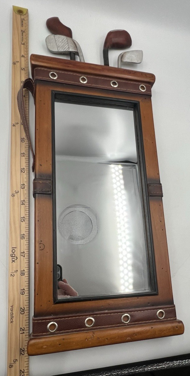 Vintage 3D Golf Bag Shadowbox Wall Mirror Wood Frame Man Cave Sports Decor 22″